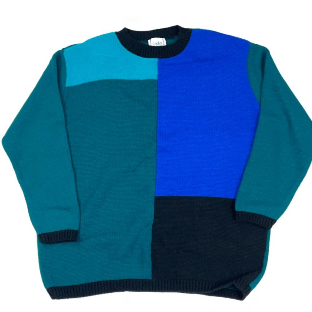 VTG 90s Colorblock Knit Pattern Pullover Sweater
